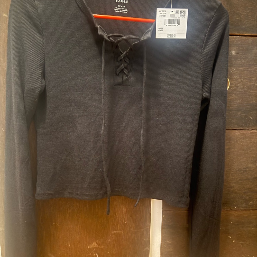 American Eagle‎ Outfitters Black Lace-Up Top
